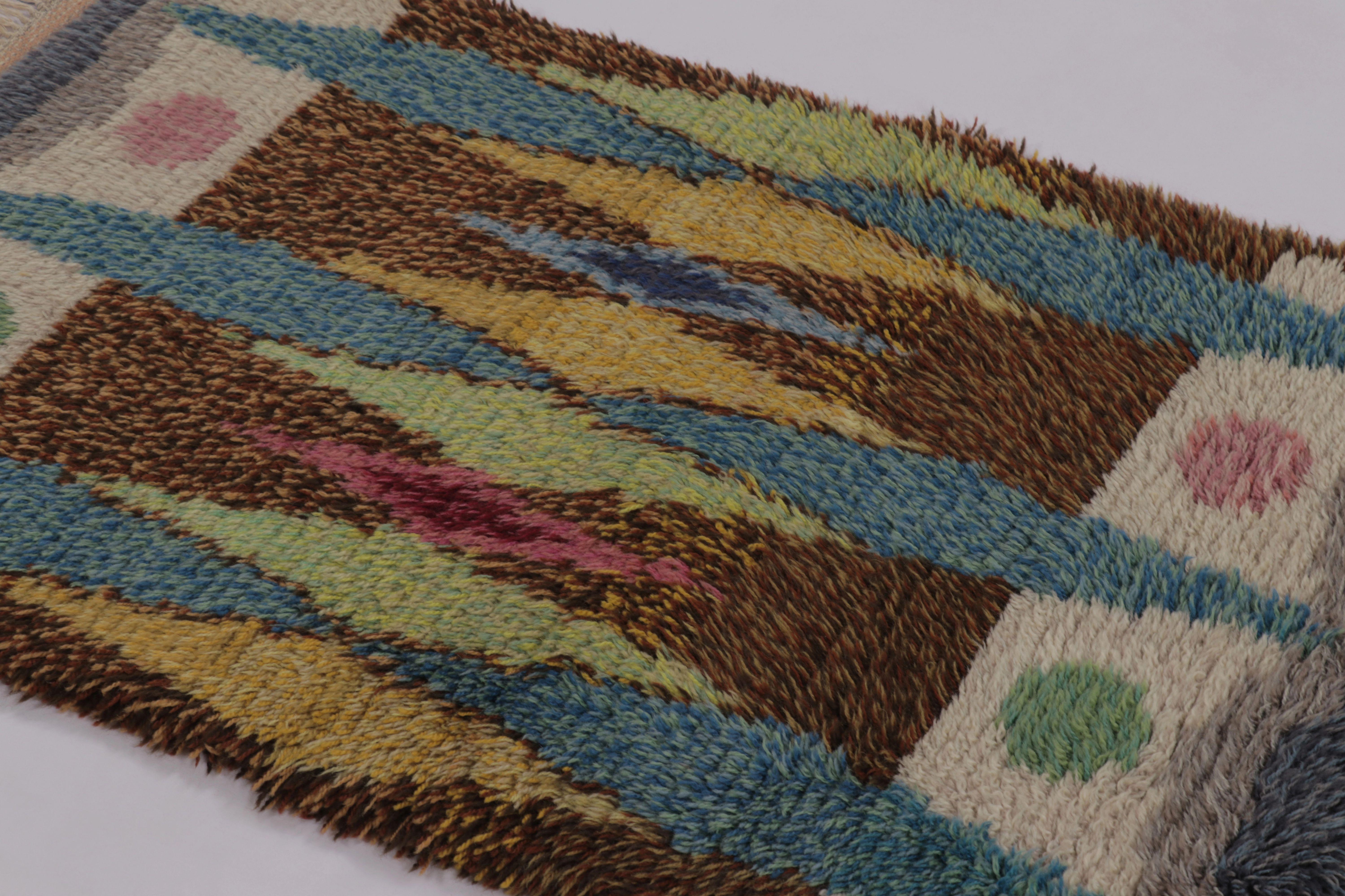 Tappeto vintage svedese Rya, tonalità della terra, geometria scandinava a diamante - Rug & Kilim In condizioni buone in vendita a Long Island City, NY