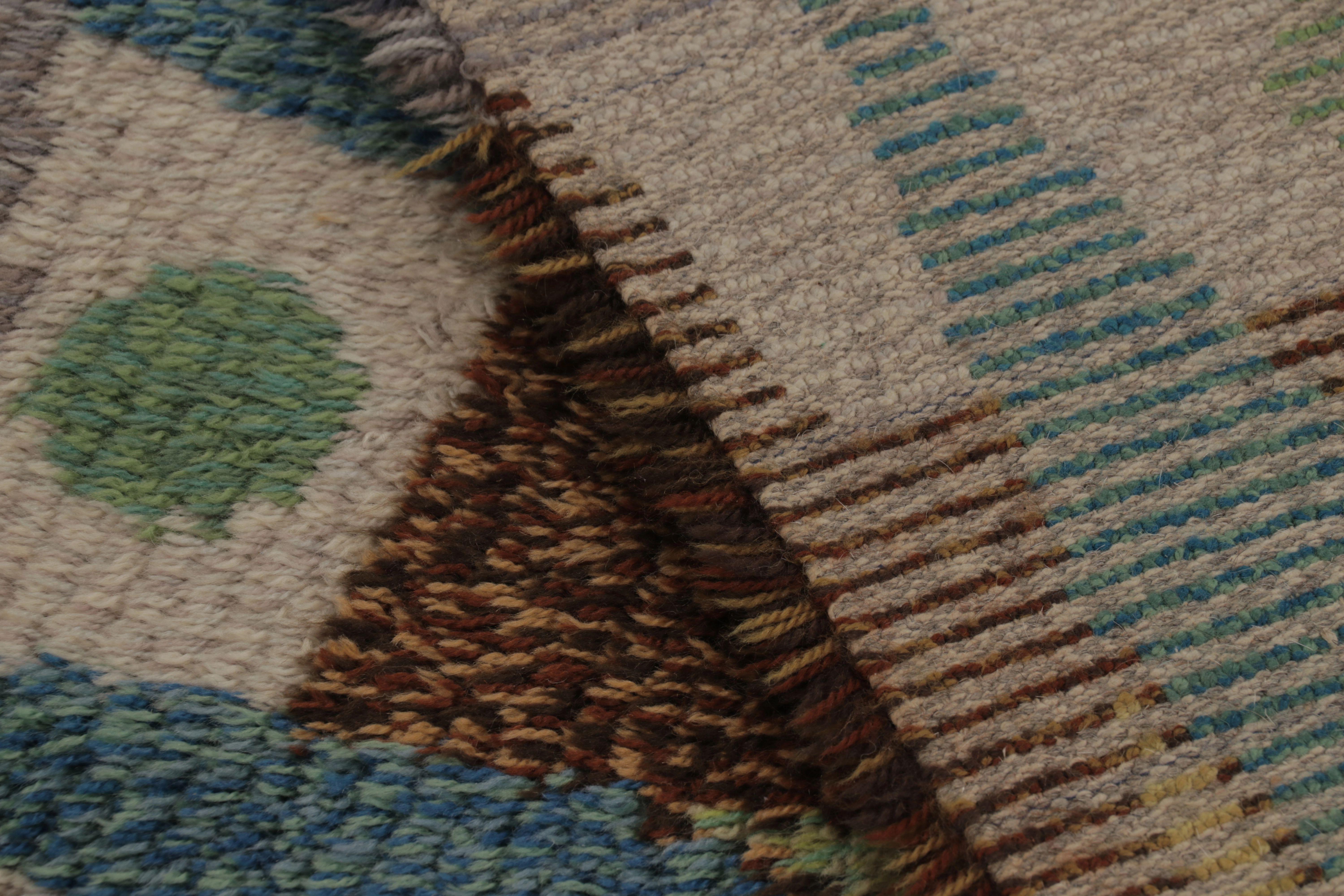 Lana Tappeto vintage svedese Rya, tonalità della terra, geometria scandinava a diamante - Rug & Kilim in vendita