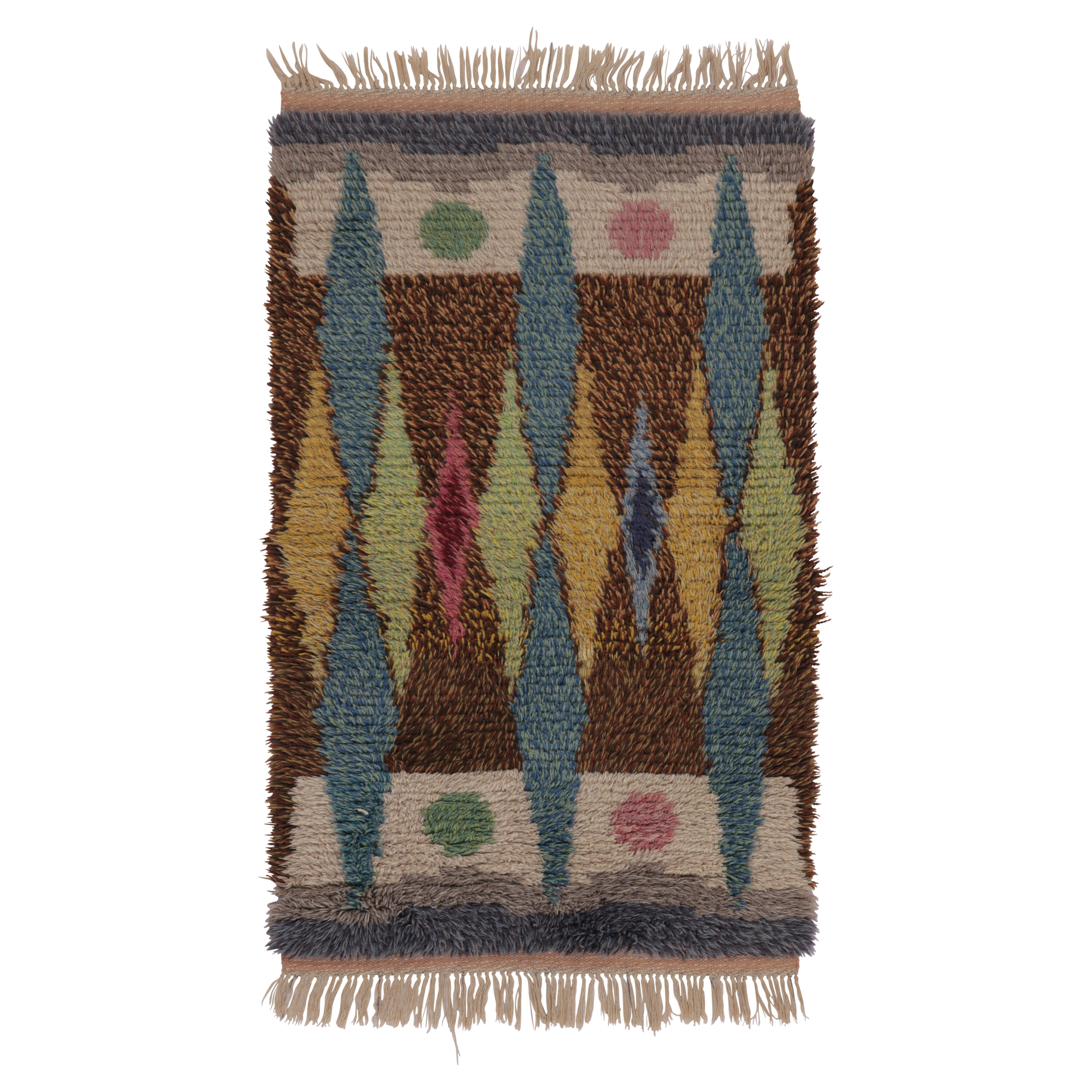 Tappeto vintage svedese Rya, tonalità della terra, geometria scandinava a diamante - Rug 
Kilim