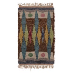 Antique Swedish Rya Rug, Earth Tones Scandinavian Diamond Geometry - Rug & kilim