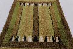Vintage Swedish Rya Rug, Forest Tones with Vertical Geometry - Rug & Kilim