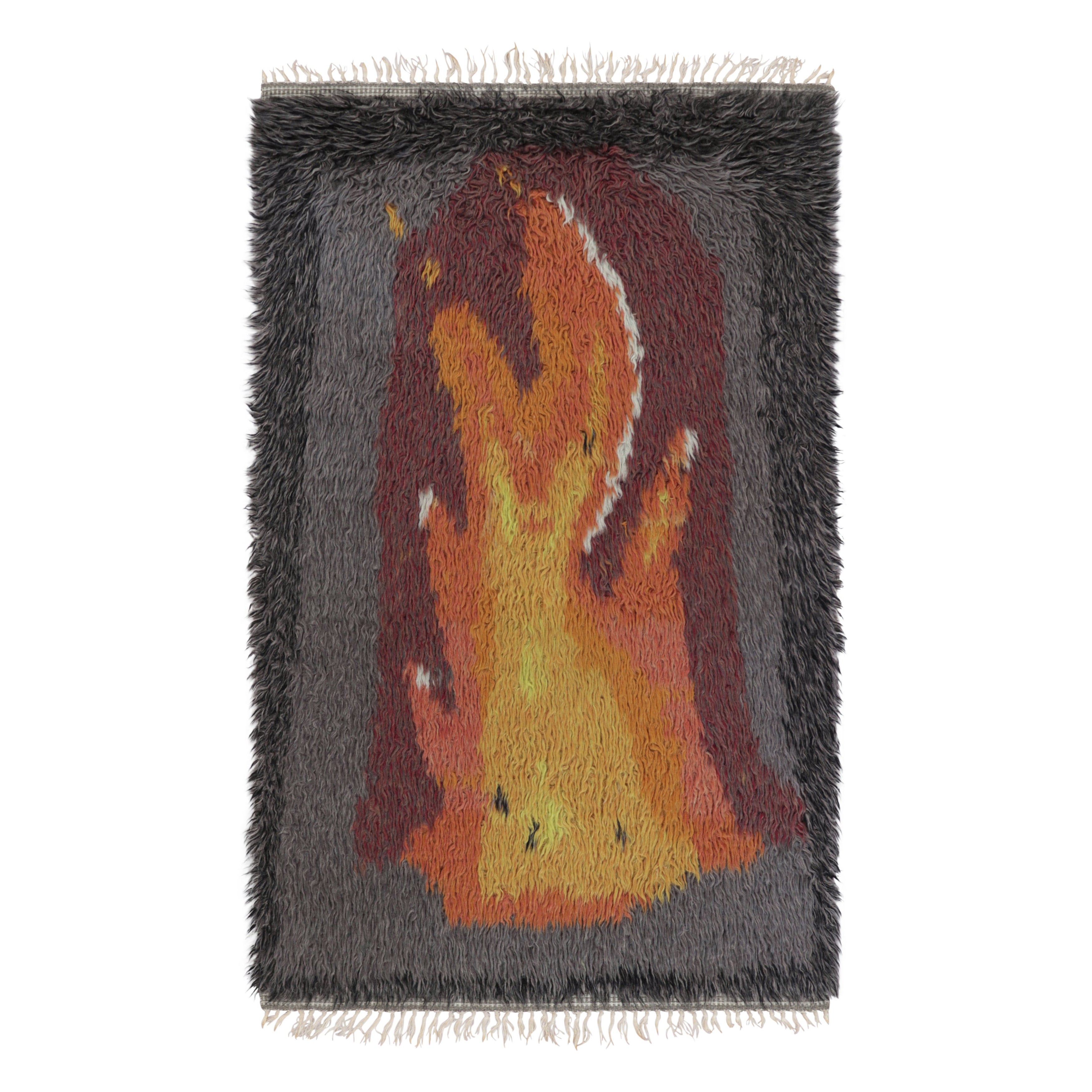 Schwedischer Vintage-Rya-Teppich, grau mit skandinavischem Flammenbild - Rug
Kilim