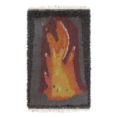 Schwedischer Vintage-Rya-Teppich, grau mit skandinavischem Flammenbild - Rug
Kilim