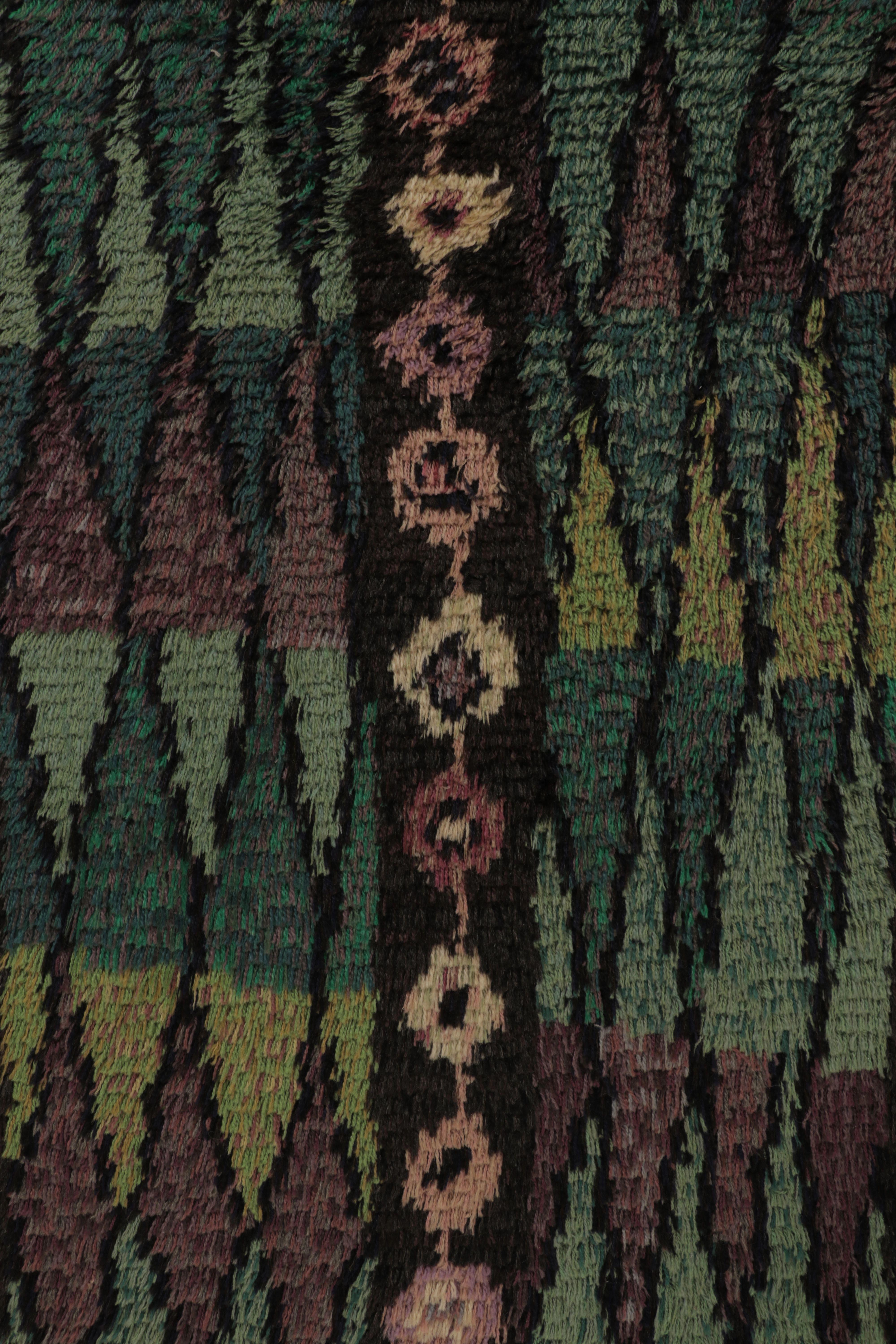 Suédois Tapis Rya suédois vintage, motifs scandinaves verts et bruns - Rug & Kilim en vente