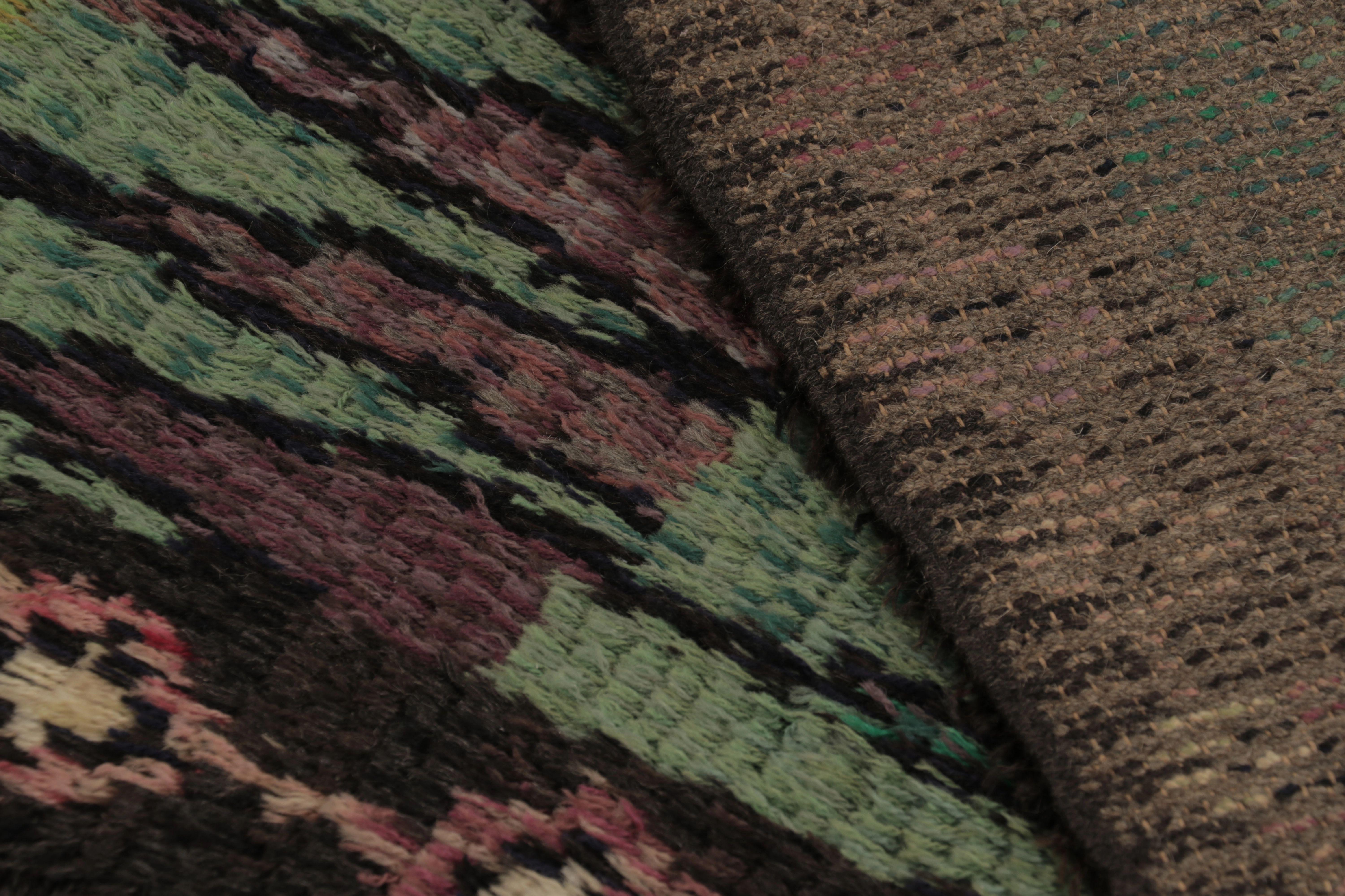 Tapis Rya suédois vintage, motifs scandinaves verts et bruns - Rug & Kilim en vente 1