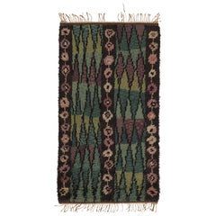 Tappeto vintage svedese Rya, motivi scandinavi verdi e marroni - Rug & Kilim