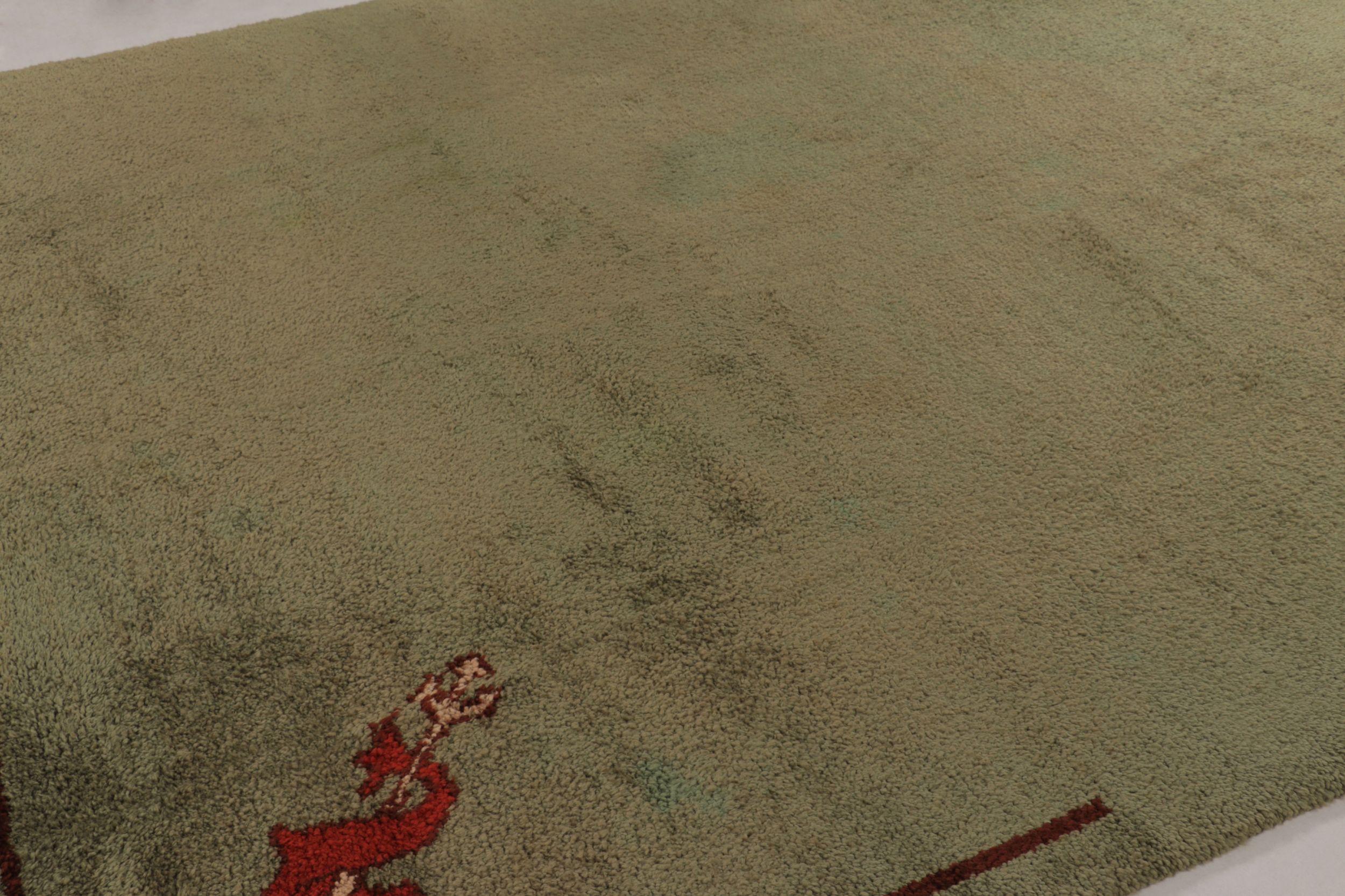 Vintage Schwedischer Rya Teppich, Grün Skandinavisch Massiv Offenes Feld - Rug & Kilim (Wolle) im Angebot