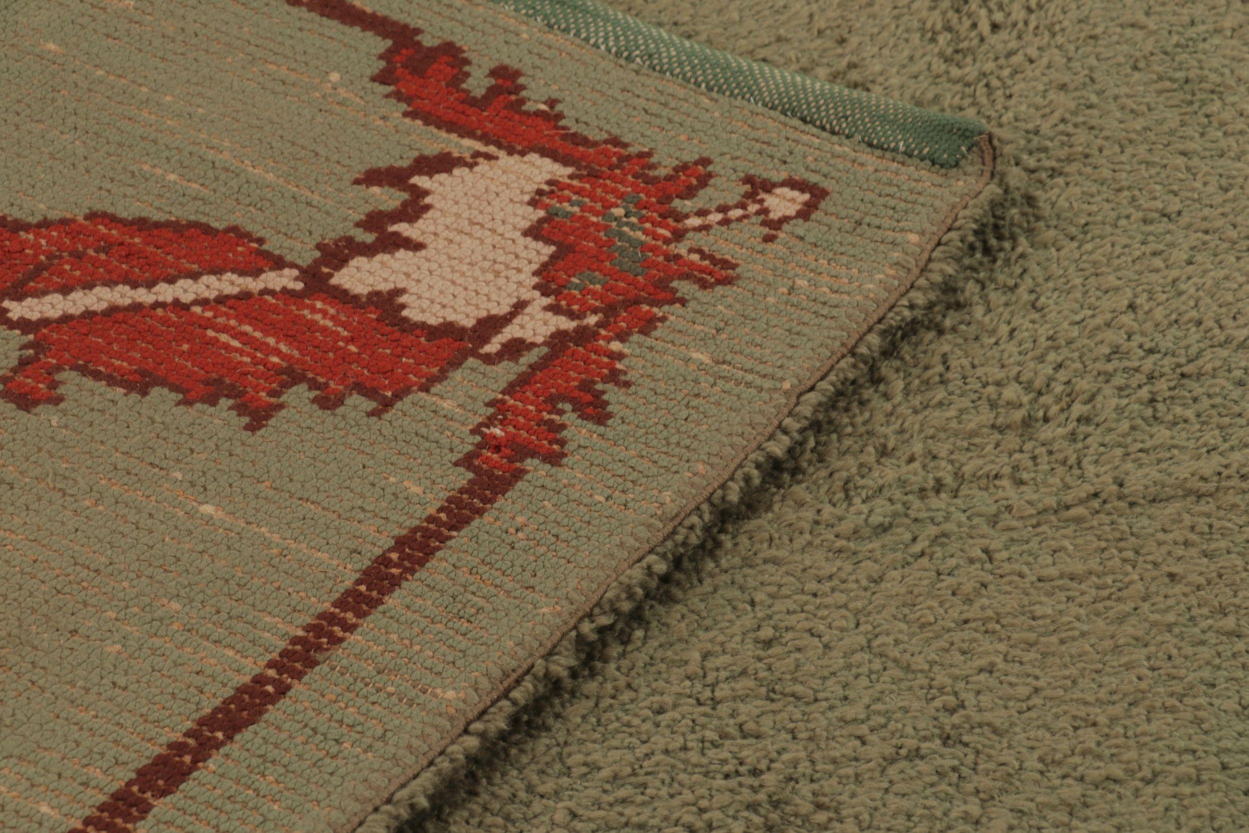 Vintage Schwedischer Rya Teppich, Grün Skandinavisch Massiv Offenes Feld - Rug & Kilim im Angebot 2