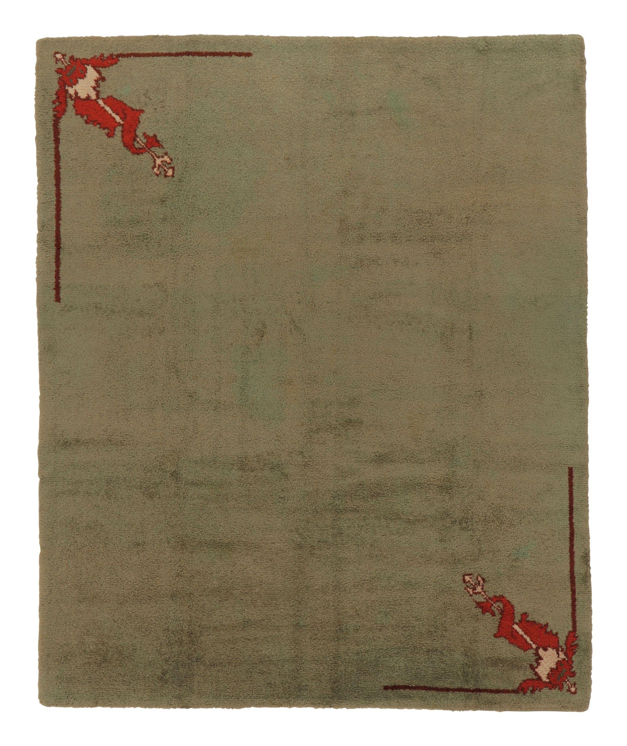 Vintage Schwedischer Rya Teppich, Grün Skandinavisch Massiv Offenes Feld - Rug 
Kilim im Angebot