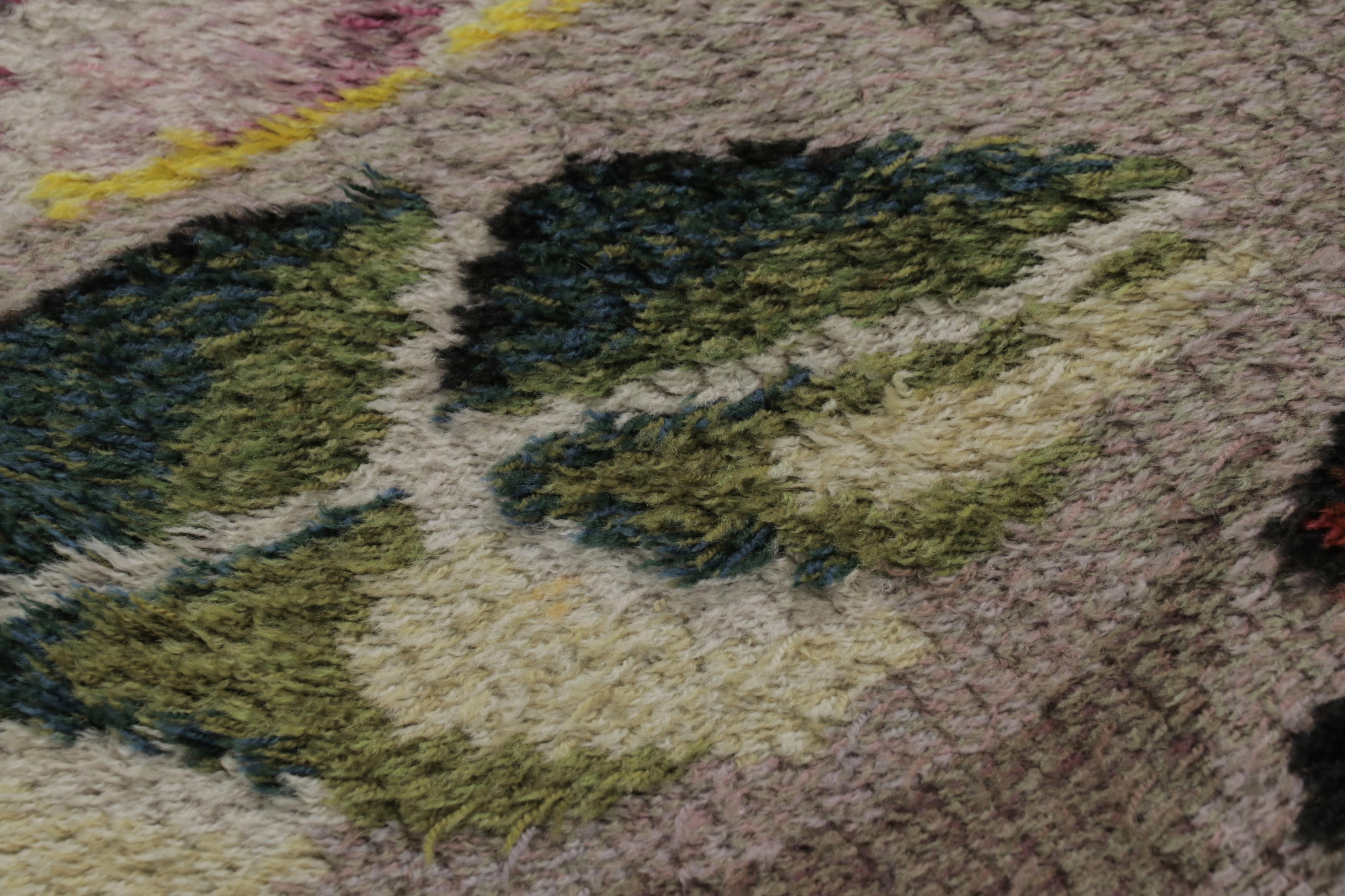 Schwedischer Vintage-Teppich Rya, grau mit skandinavischen Blattblüten - Rug & Kilim (Mitte 17. Jahrhundert) im Angebot