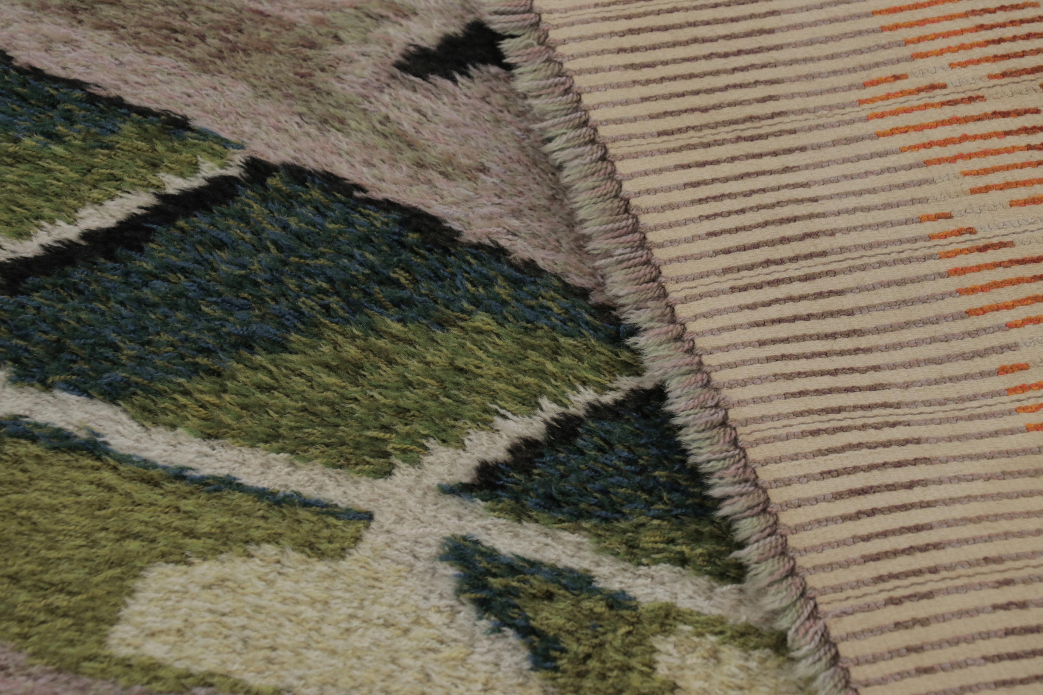 Schwedischer Vintage-Teppich Rya, grau mit skandinavischen Blattblüten - Rug & Kilim (Wolle) im Angebot