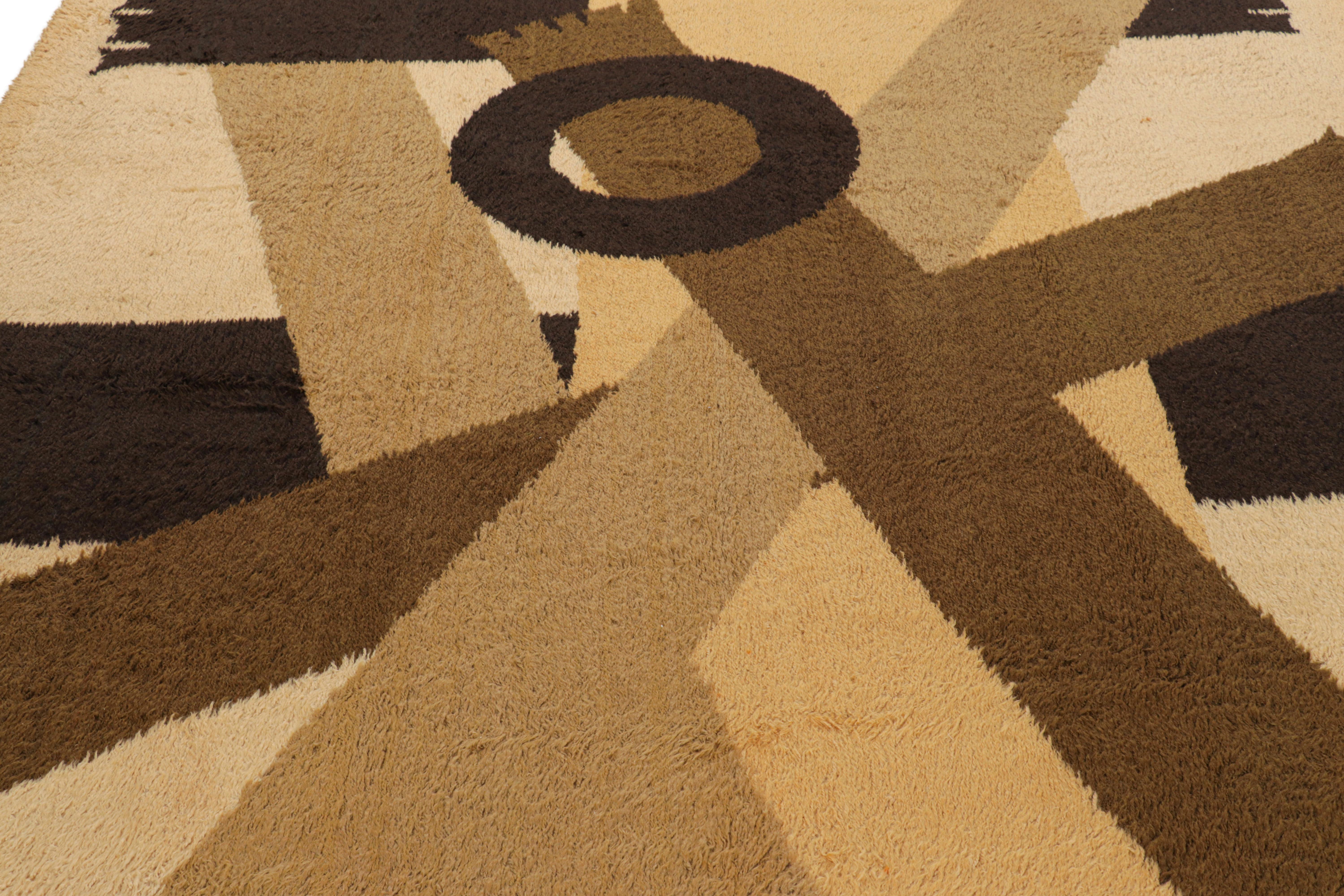 Hand-knotted in wool and originating from Sweden circa 1950-1960, this 8x11 vintage Rya rug is a rare and exciting new curation in Rug & Kilim’s classics.

On the Design: 

Admirers of the craft will appreciate this piece as one of the most spacious