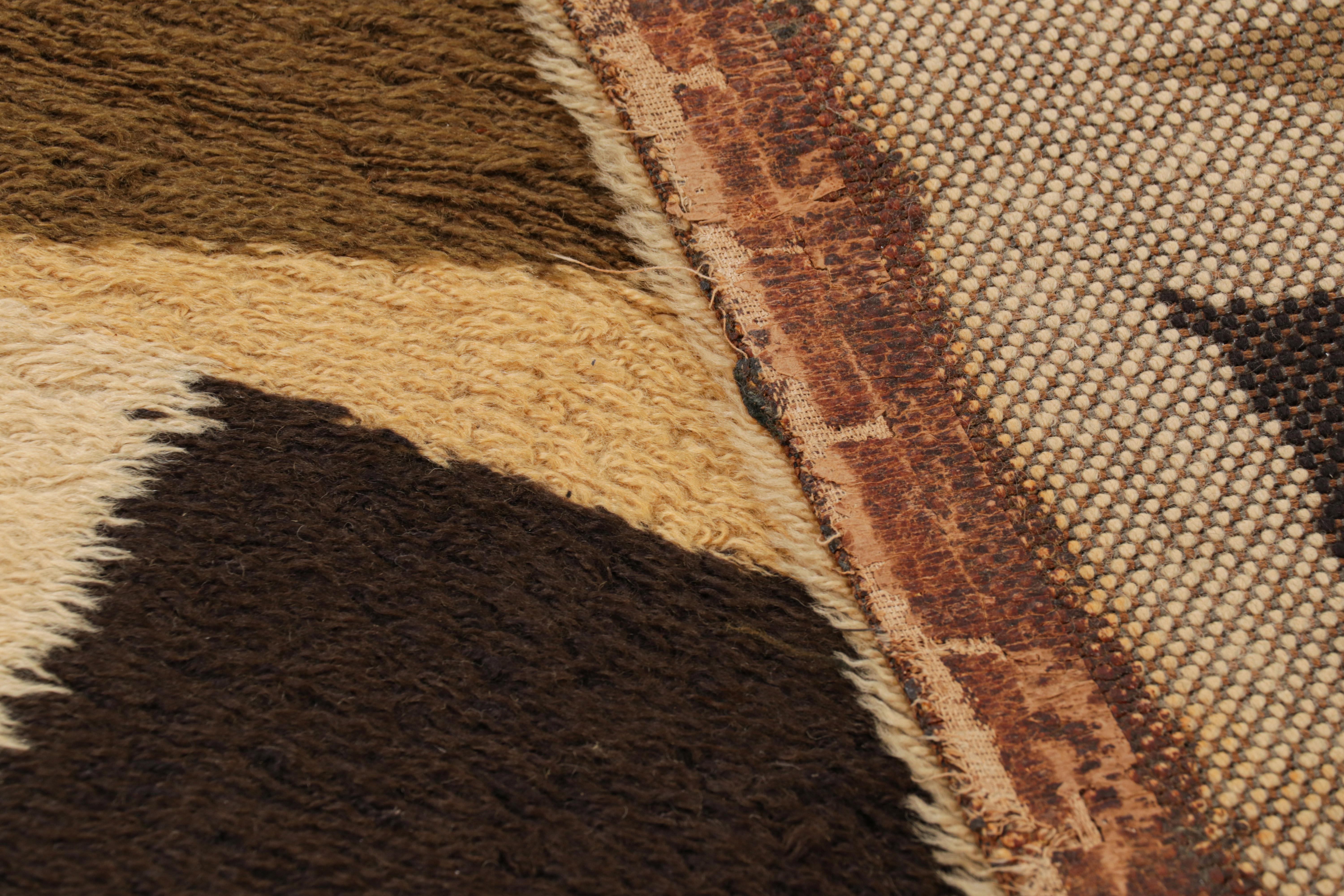 Vintage Swedish Rya Rug in Beige-Brown with Geometric Patterns, from Rug & Kilim For Sale 1