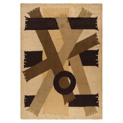 Tappeto Rya svedese vintage in beige-marrone con motivi geometrici, da Rug & Kilim