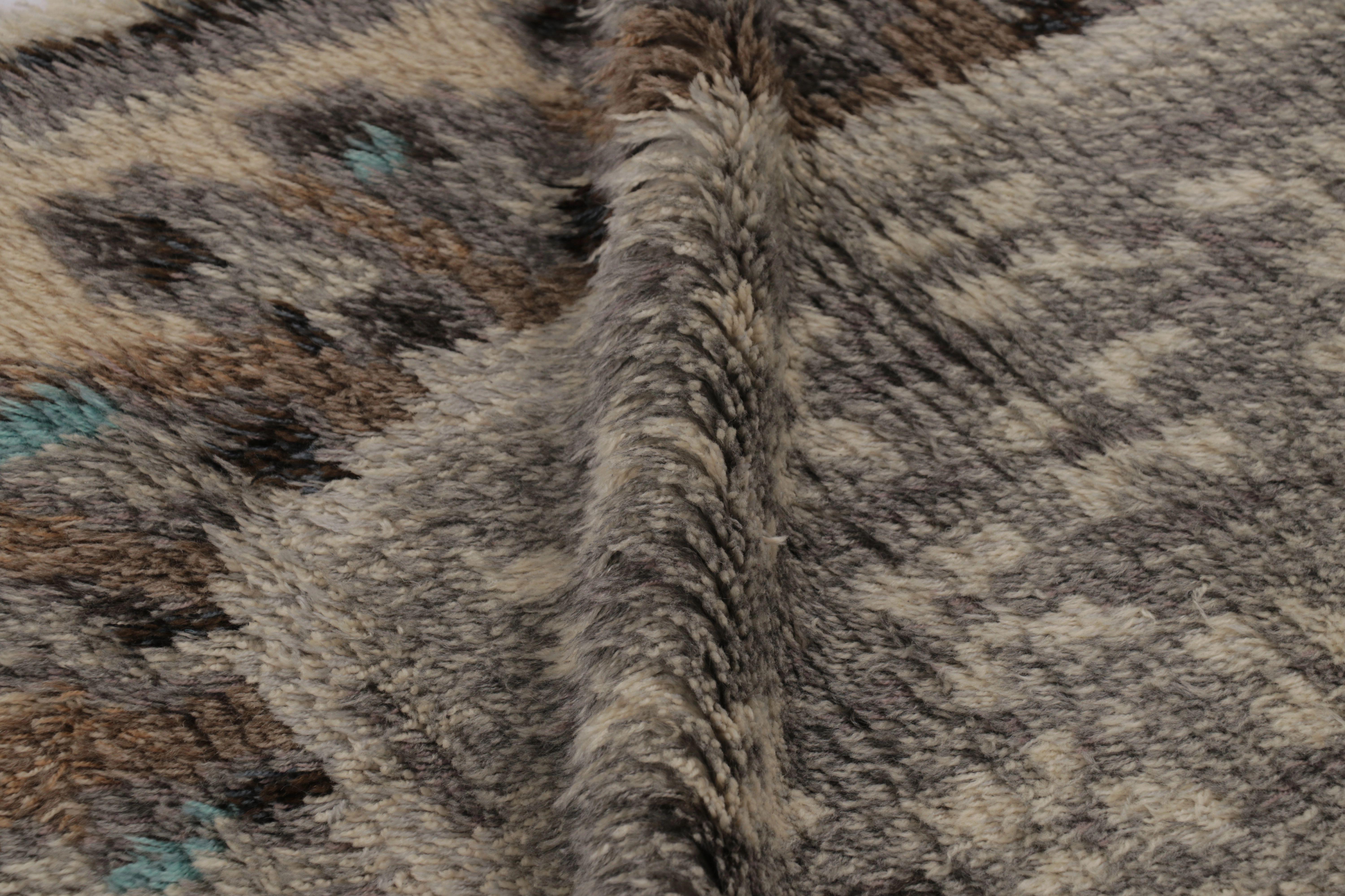 Lana Tappeto Rya svedese vintage in beige-marrone con motivi geometrici - Rug & Kilim in vendita