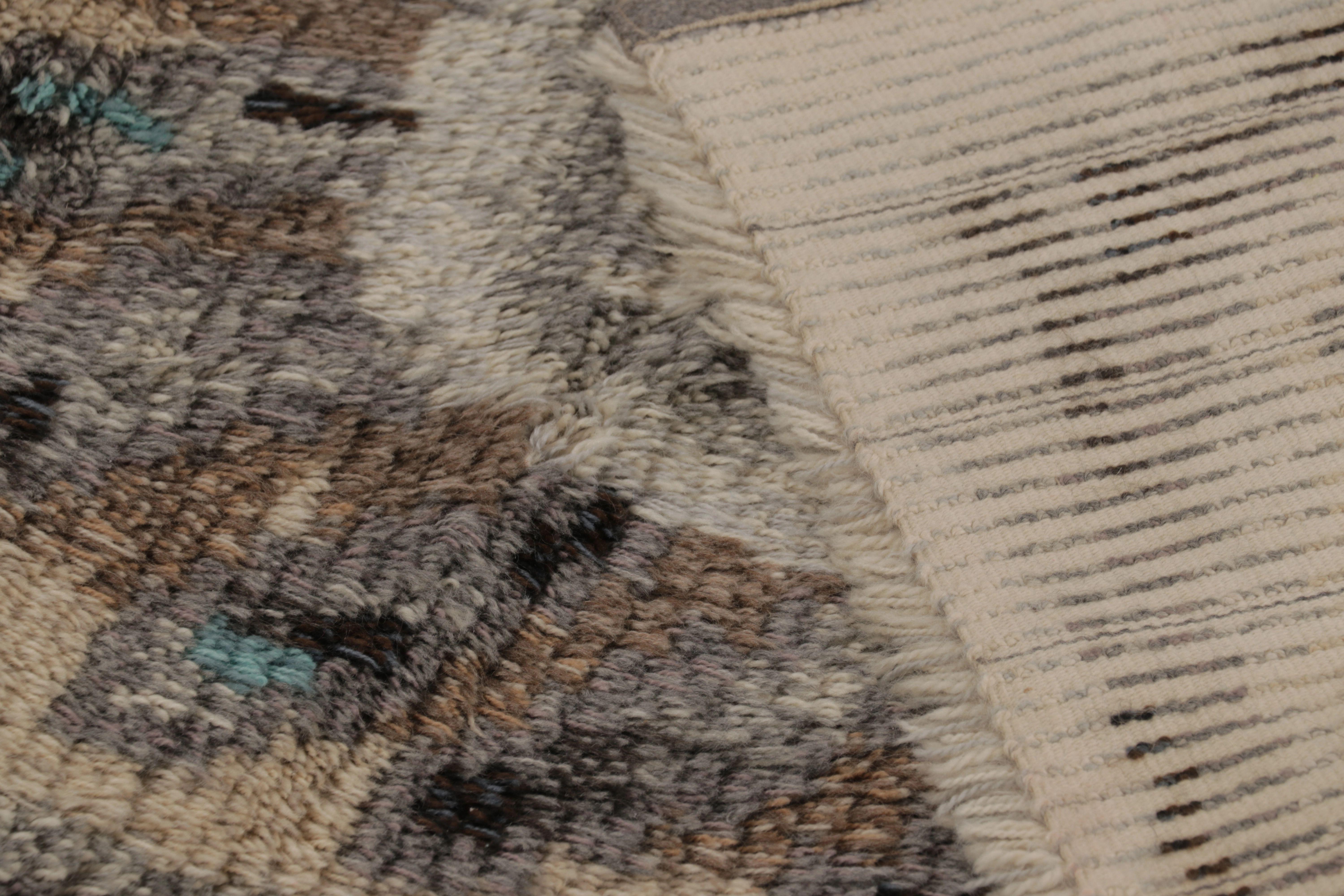 Tappeto Rya svedese vintage in beige-marrone con motivi geometrici - Rug & Kilim in vendita 1