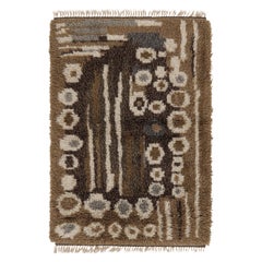 Vintage Swedish Rya Rug in Beige-Brown with Geometric Patterns - Rug & Kilim