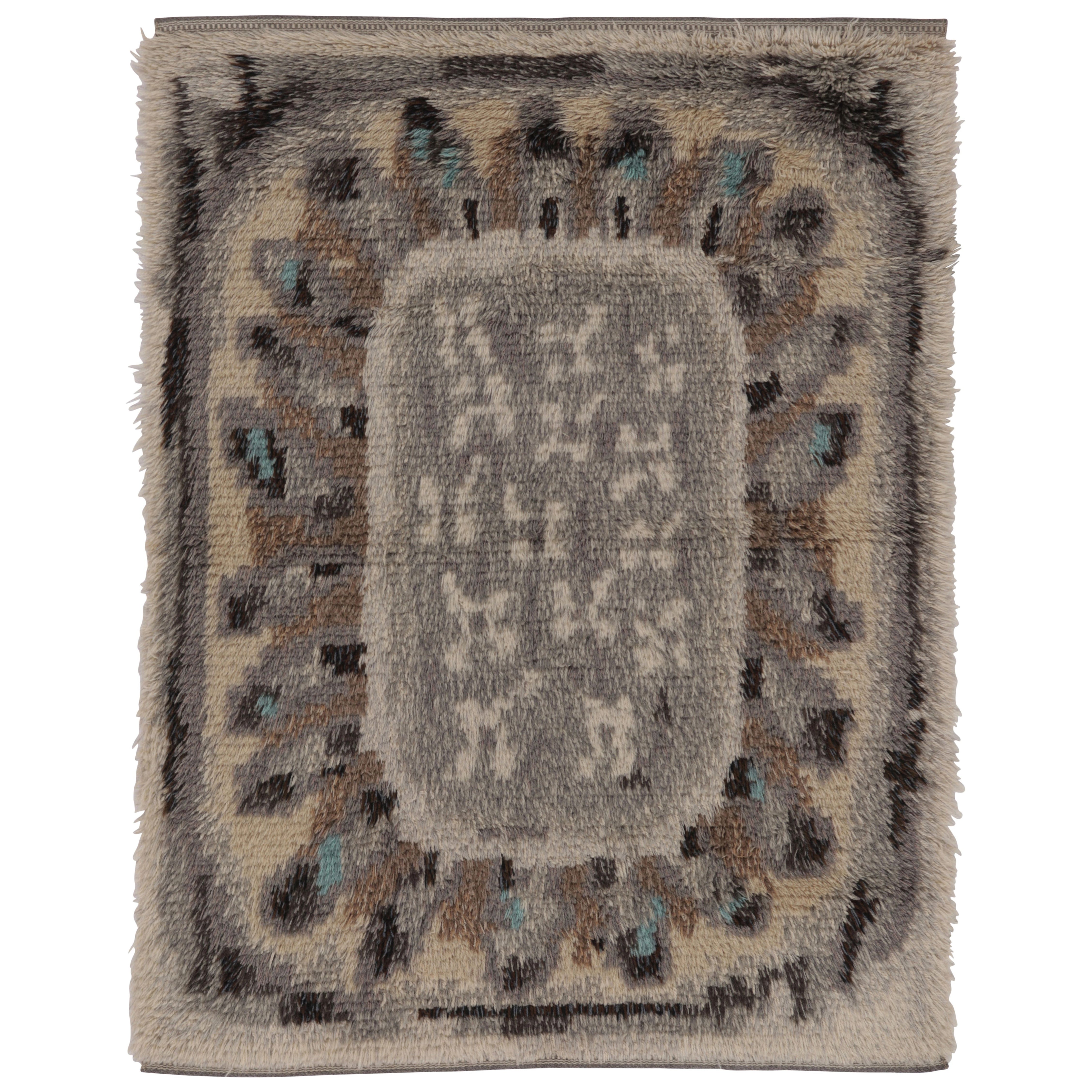 Tappeto Rya svedese vintage in beige-marrone con motivi geometrici - Rug 
Kilim