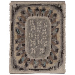 Tappeto Rya svedese vintage in beige-marrone con motivi geometrici - Rug 
Kilim