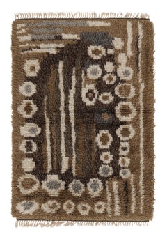 Alfombra sueca vintage Rya en beige-marrón con motivos geométricos - Rug & Kilim