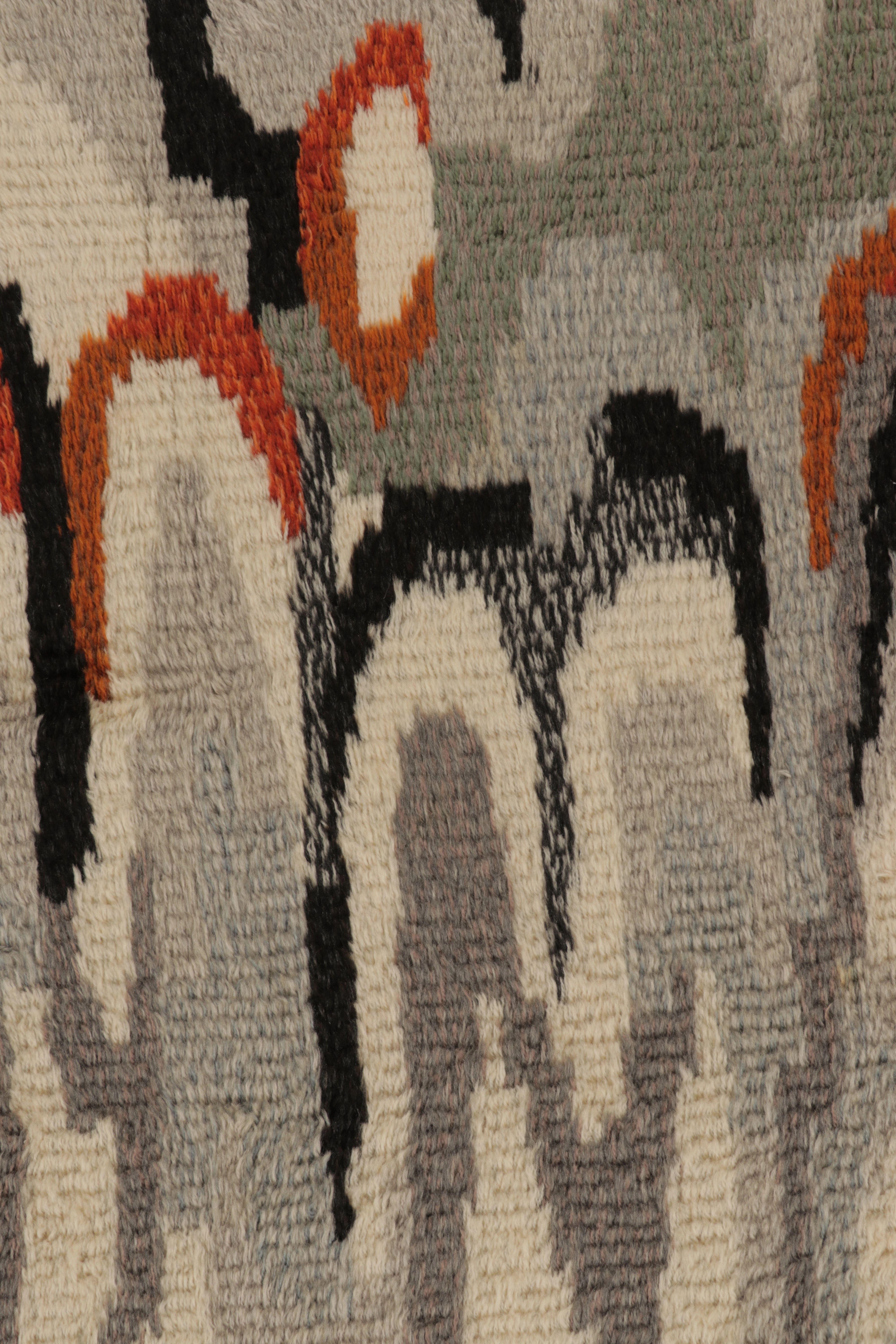 Svedese Tappeto Rya svedese vintage in beige-grigio con motivi astratti - Rug & Kilim in vendita