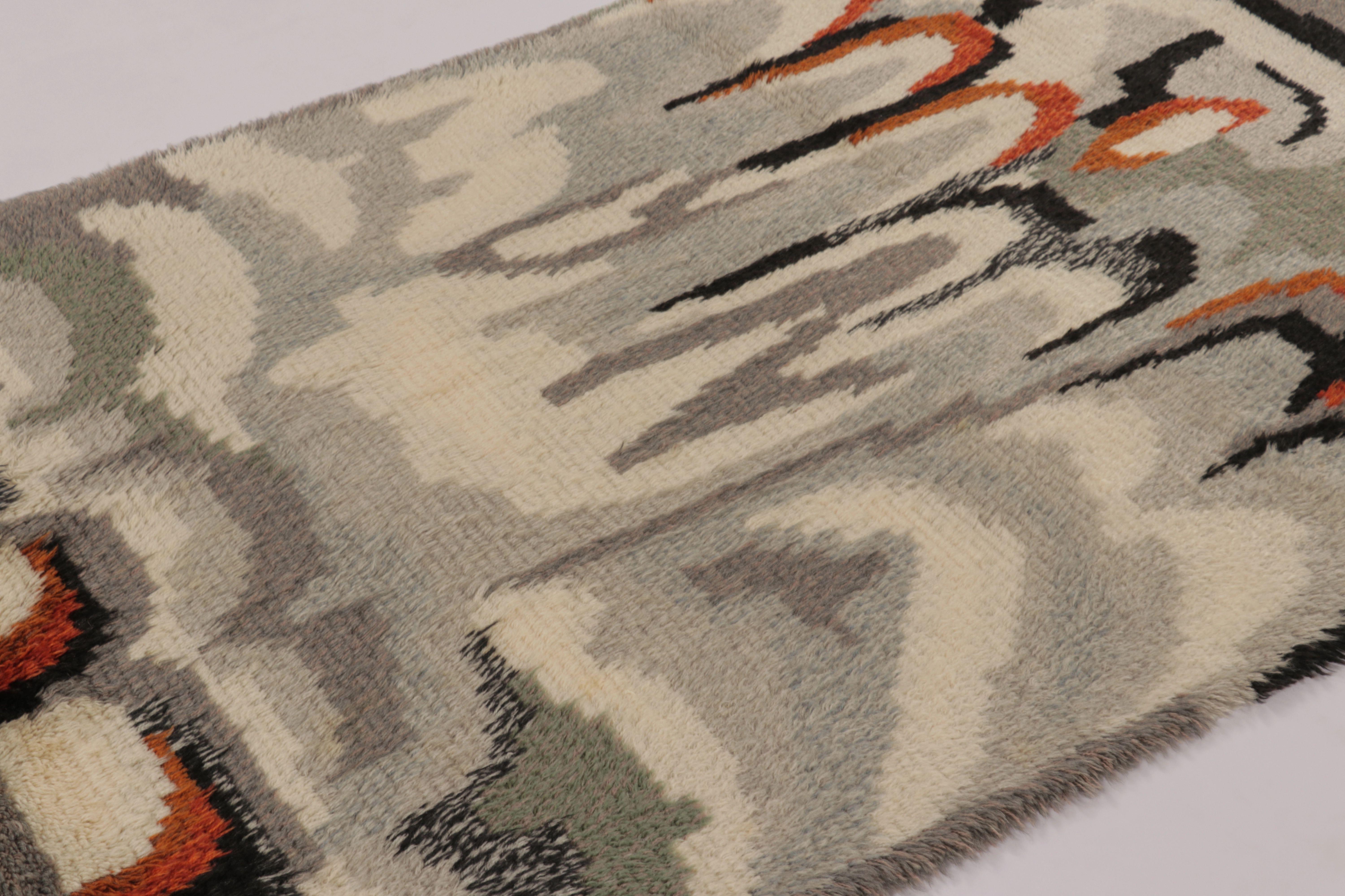 Annodato a mano Tappeto Rya svedese vintage in beige-grigio con motivi astratti - Rug & Kilim in vendita