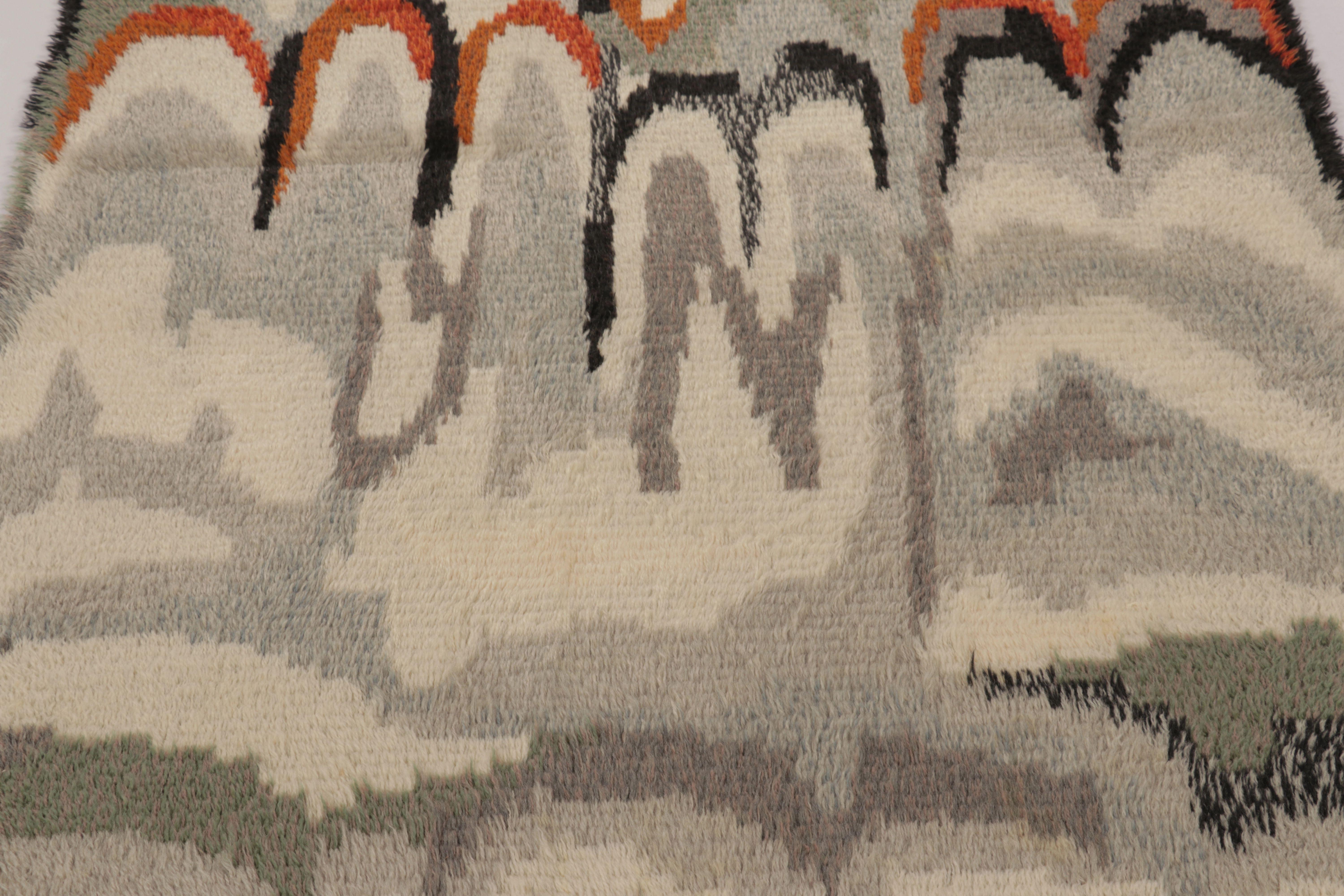 Metà XX secolo Tappeto Rya svedese vintage in beige-grigio con motivi astratti - Rug & Kilim in vendita