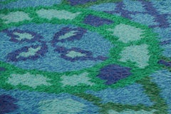 Schwedischer Rya-Teppich im Vintage-Stil in Blau und Grün mit geometrischem Muster  Rug & Kilim