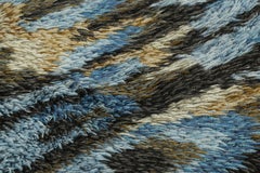Schwedischer Rya-Teppich im Vintage-Stil in Blau mit geometrischem Muster  Rug & Kilim