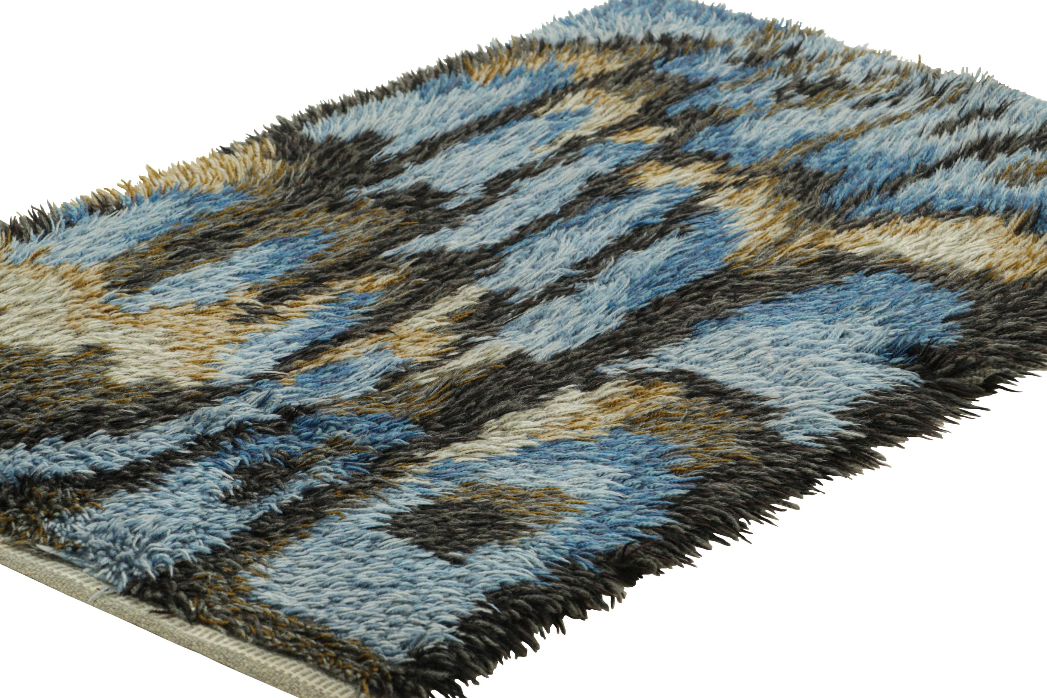 Vintage Swedish Rya Rug In Blue with Geometric Pattern  Rug & Kilim In Good Condition For Sale In Long Island City, NY