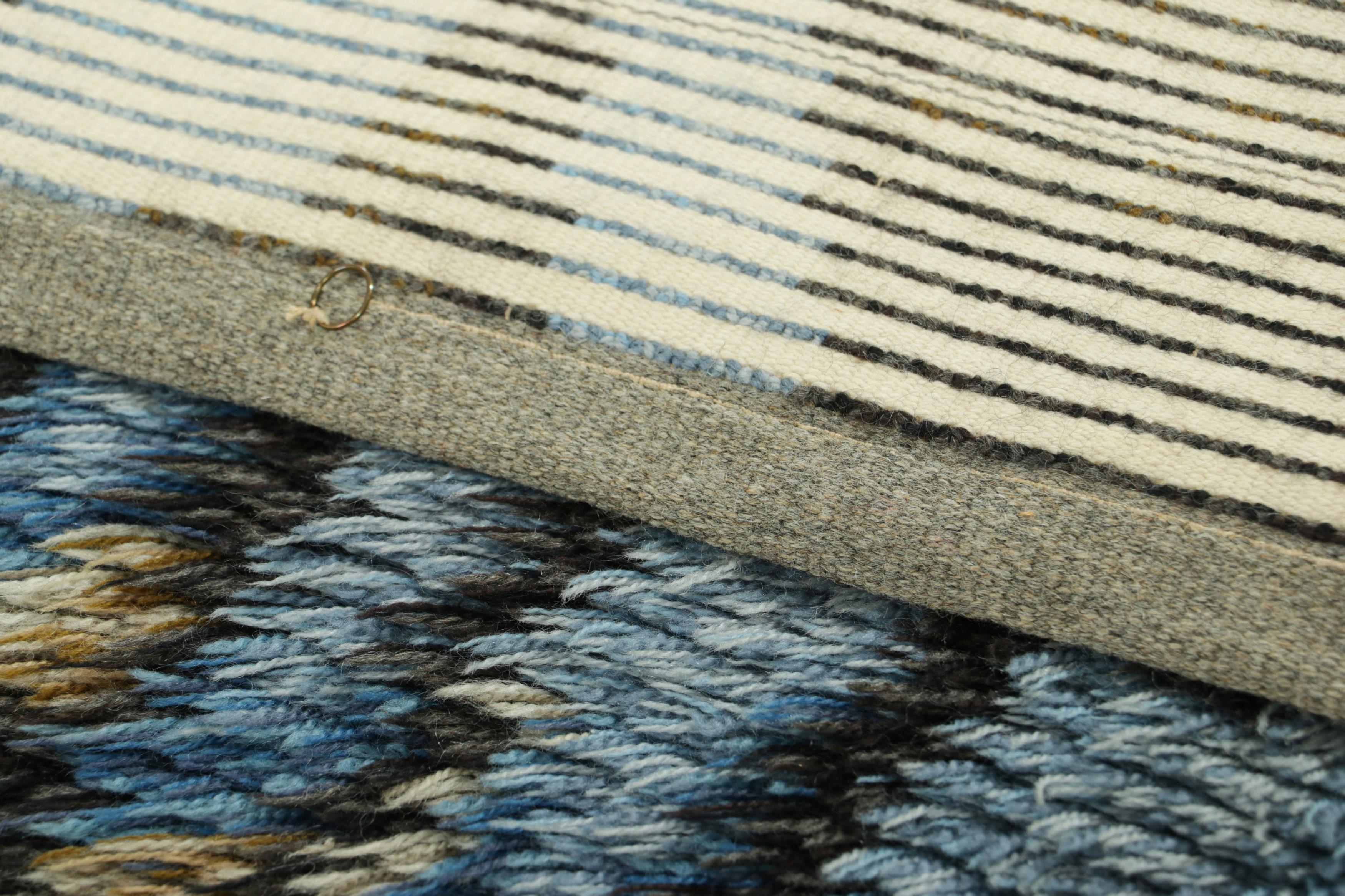 Vintage Swedish Rya Rug In Blue with Geometric Pattern  Rug & Kilim For Sale 1