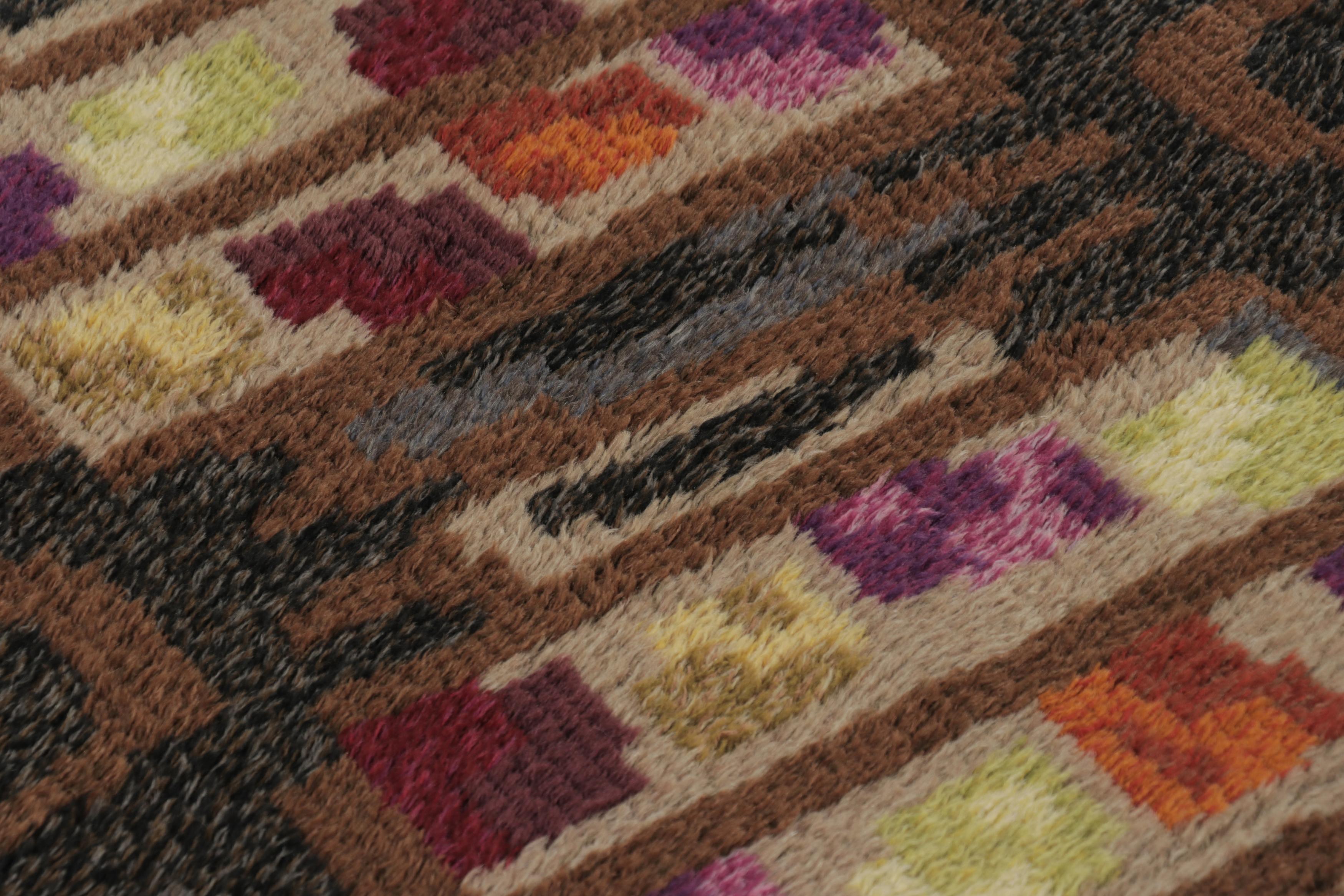 Noué à la main Tapis suédois Vintage Rya à motifs géométriques scandinaves audacieux - Rug & Kilim en vente