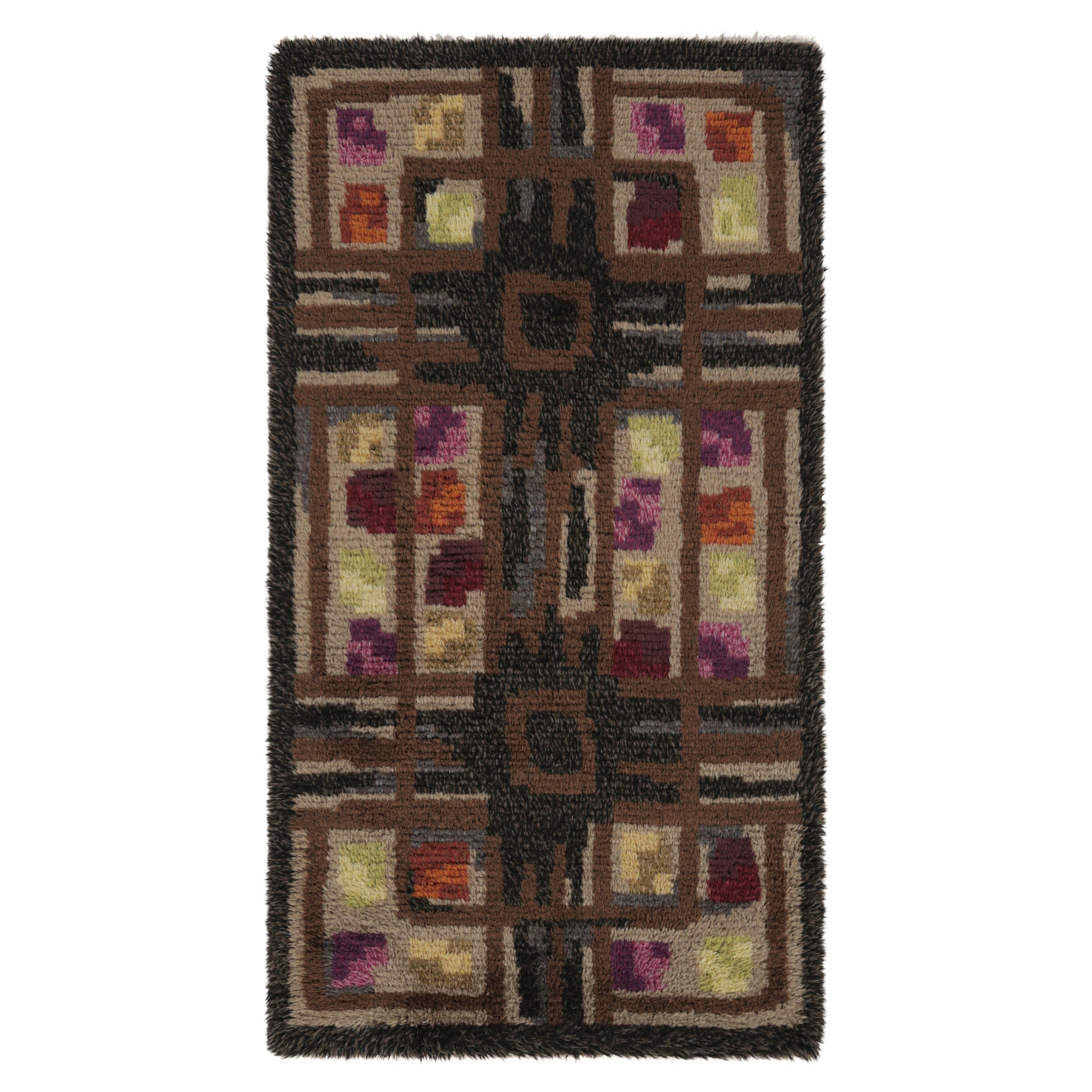 Tapis suédois Vintage Rya à motifs géométriques scandinaves audacieux - Rug & Kilim