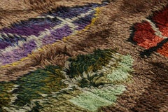Schwedischer Rya-Teppich in Brown mit floralen Blättermustern  Rug & Kilim