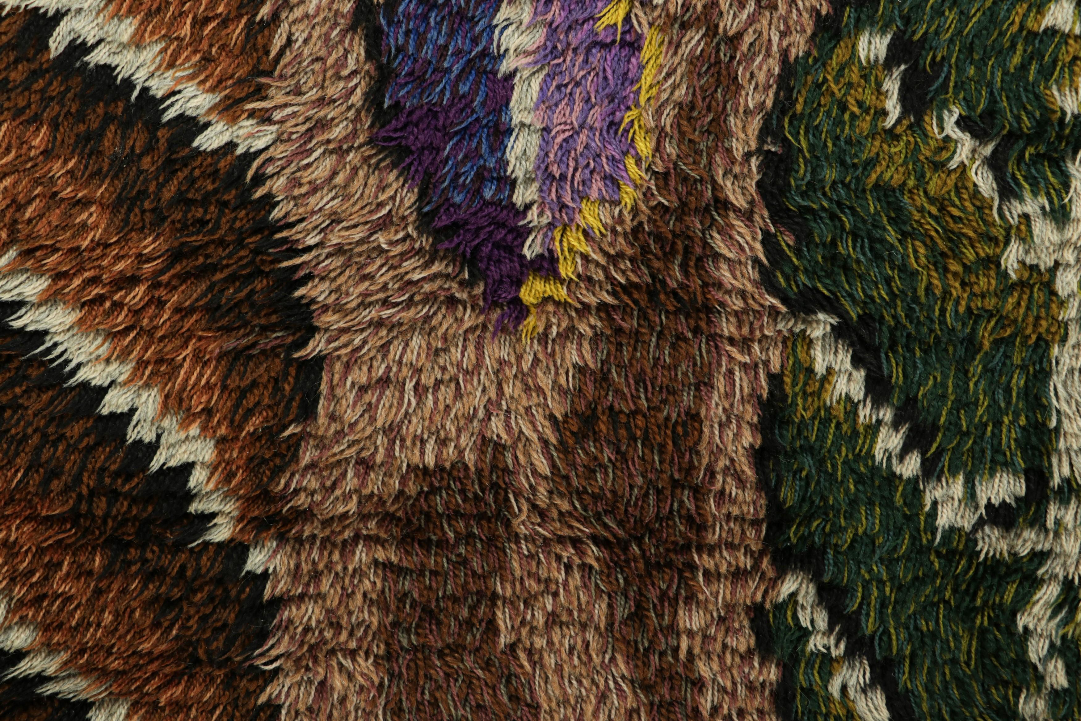 Hand-Knotted Vintage Swedish Rya Rug In Brown with Leaf Floral Patterns  Rug & Kilim For Sale