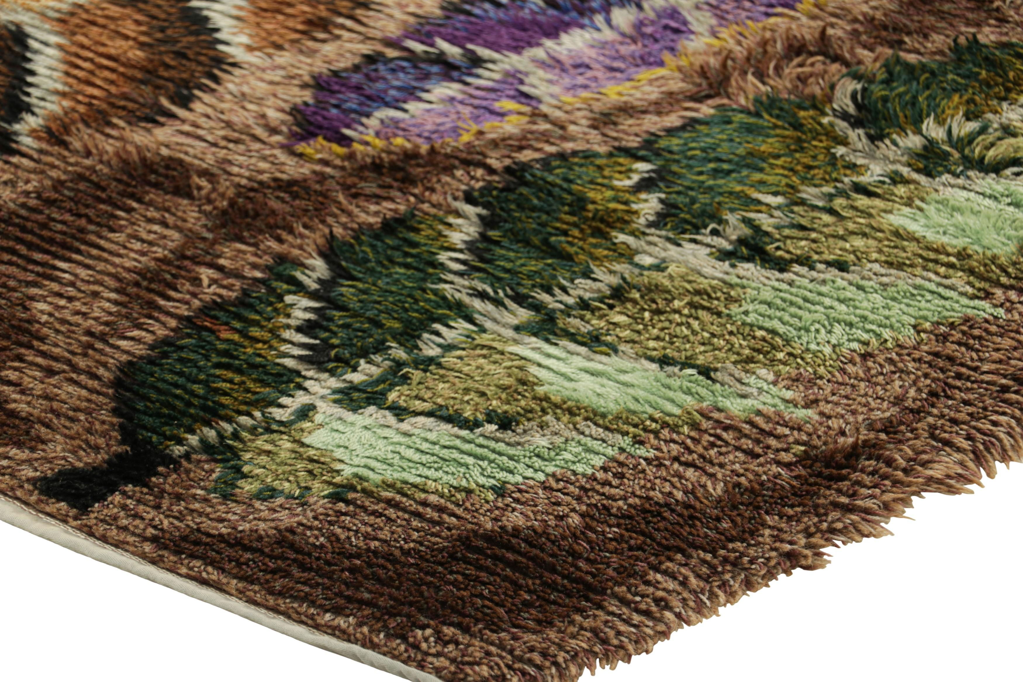Wool Vintage Swedish Rya Rug In Brown with Leaf Floral Patterns  Rug & Kilim For Sale