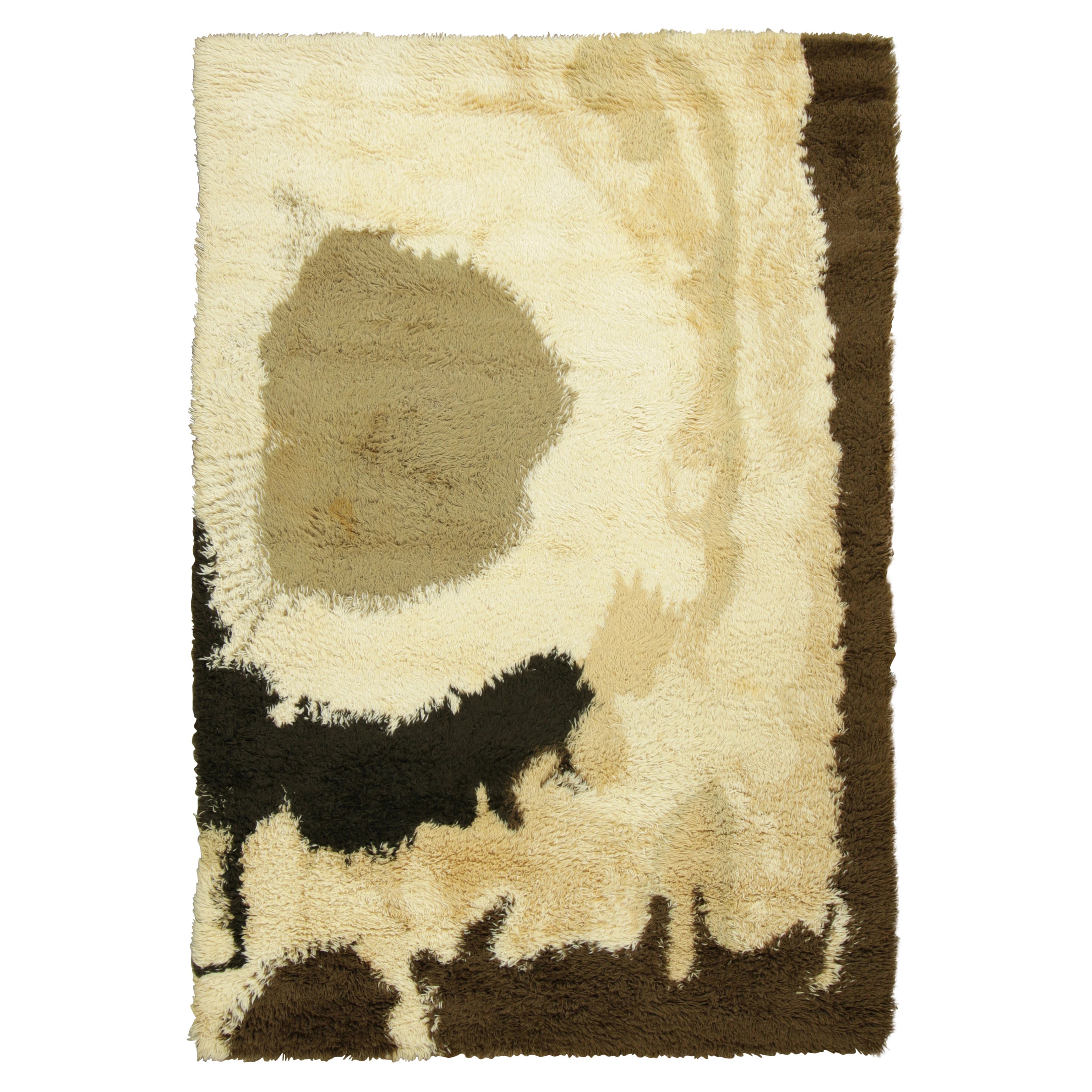 Vintage Swedish Rya Rug in Cream with Earthy Abstract Geometry - Rug 
Kilim For Sale
