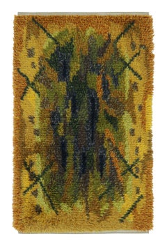 Vintage Swedish Rya Rug in Gold with Colorful Abstract Pattern - Rug & Kilim