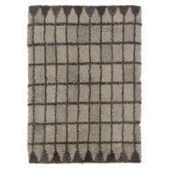 Vintage Swedish Rya Rug in Gray and Charcoal Geometric Pattern - Rug & Kilim
