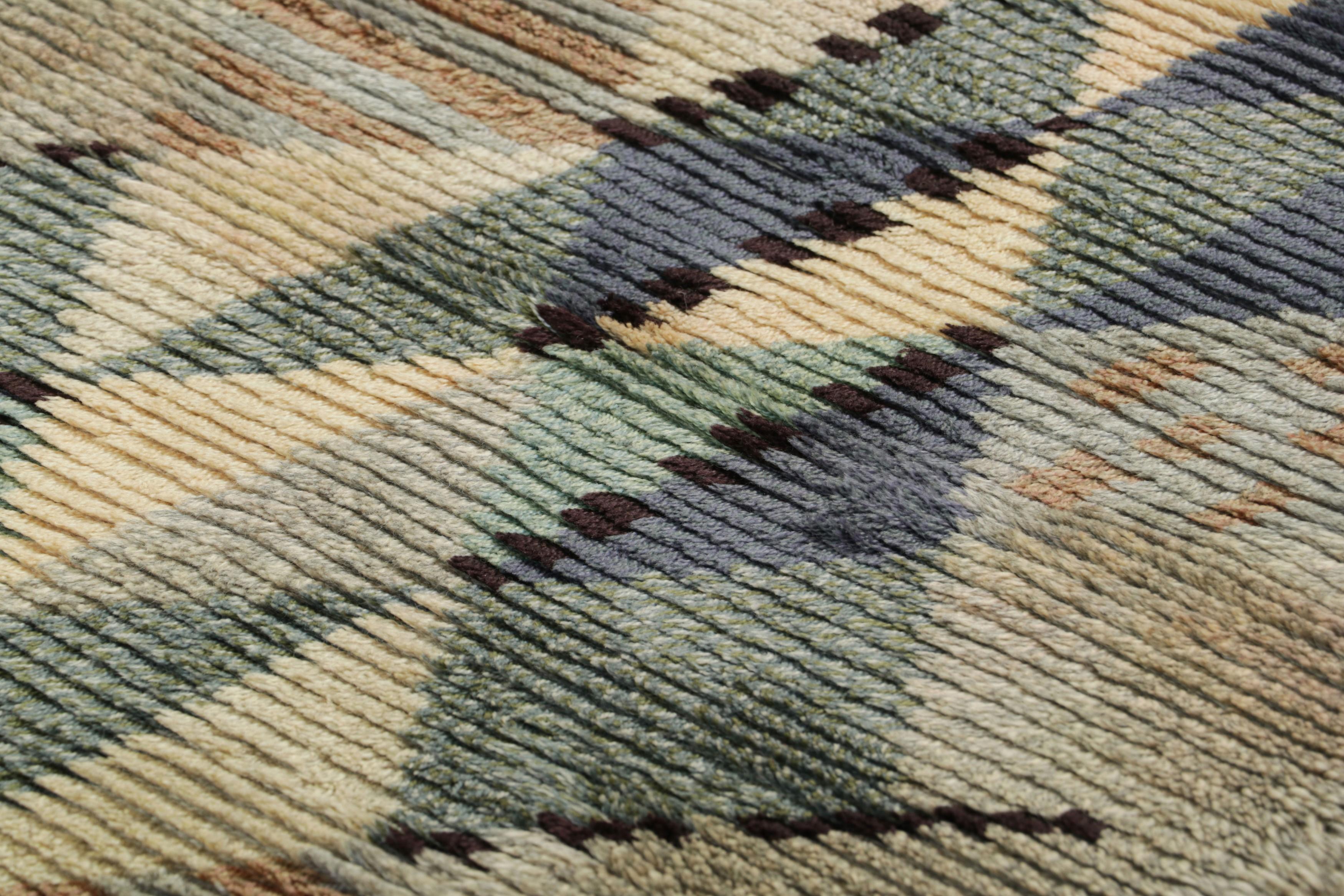 Hand-knotted in lush, high-pile wool in Sweden circa 1960-1970, this 3x5 vintage Swedish Rya rug is a bold new addition to Rug & Kilim’s curation of rare and collectible mid-century rugs of this provenance.

On the Design: 

Connoisseurs will