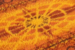 Vintage Swedish Rya Rug in Orange & Red with Starburst Medallion - Rug & Kilim