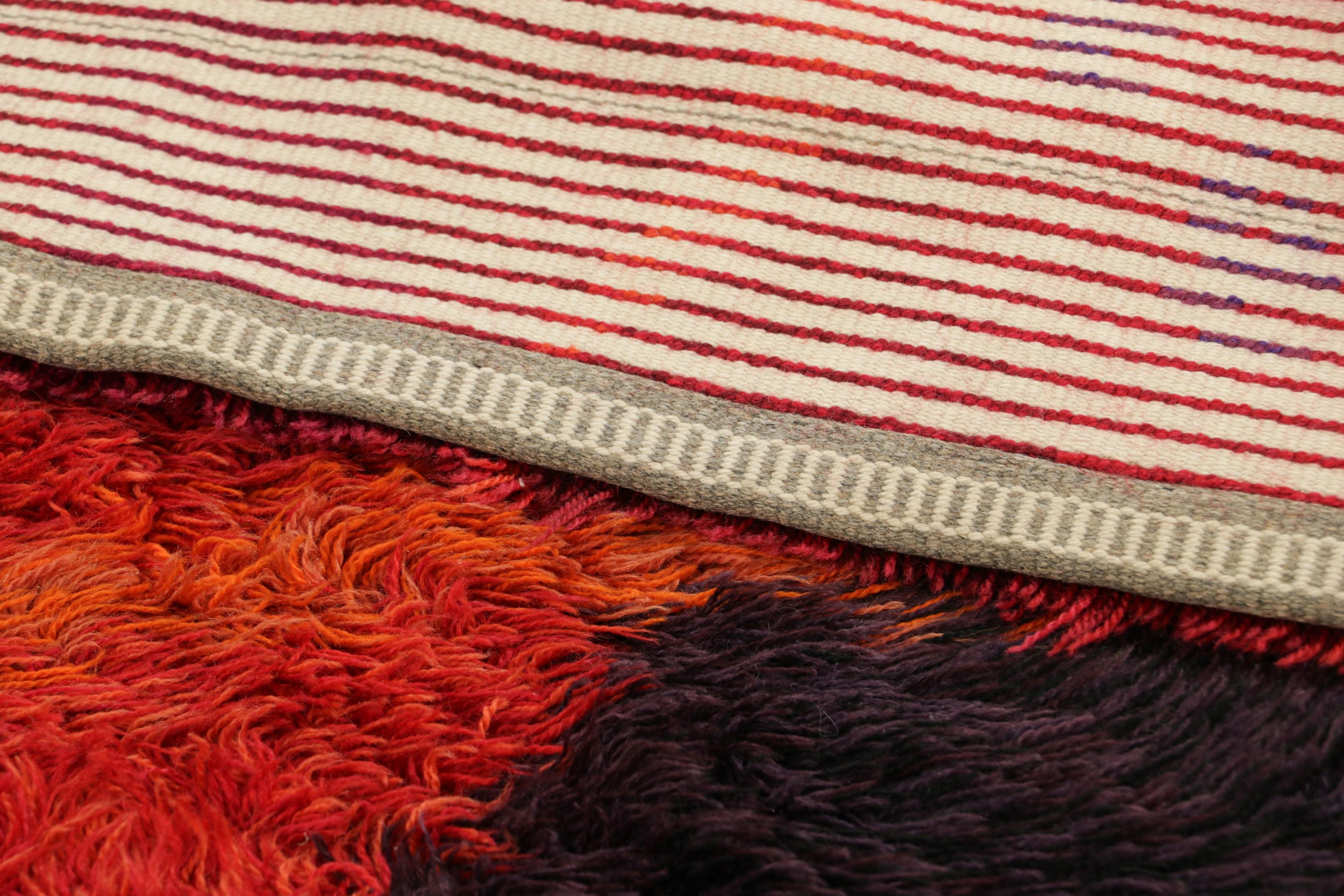 Vintage Swedish Rya Rug In Red with Abstract Geometric Patterns  Rug & Kilim For Sale 1