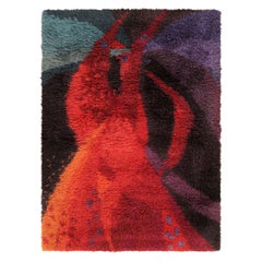 Tappeto Rya svedese vintage in rosso con motivi geometrici astratti  Rug & Kilim