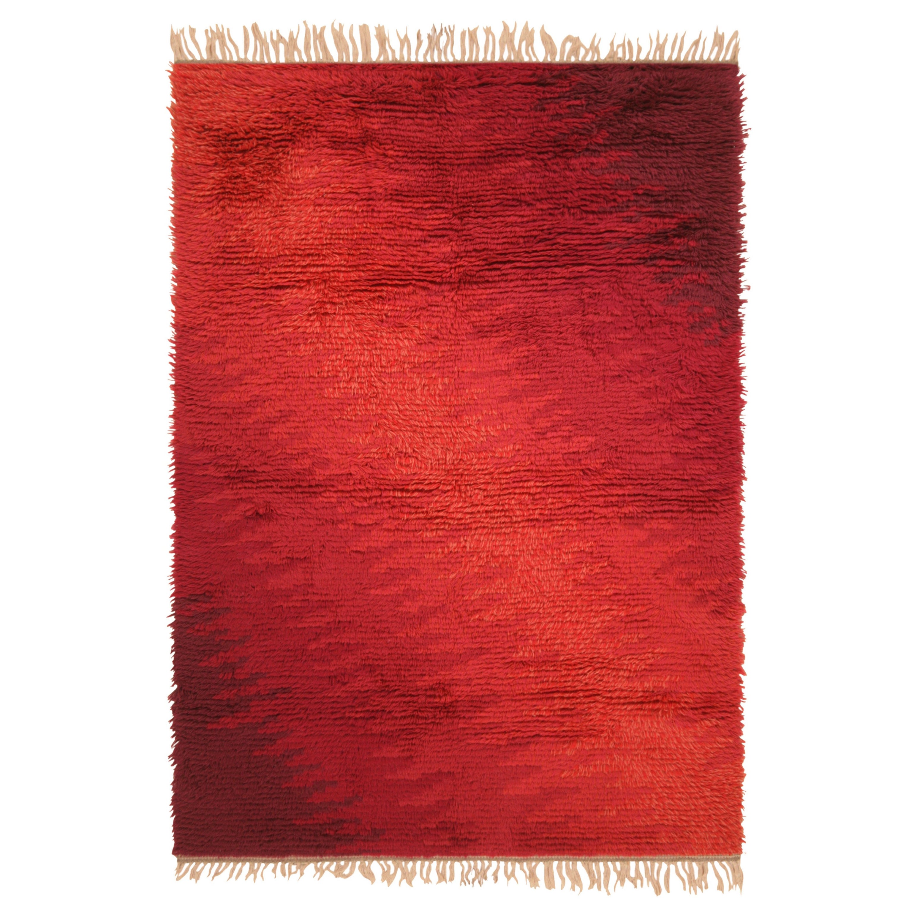 Tappeto Rya svedese vintage in rosso con motivi geometrici  Rug & Kilim