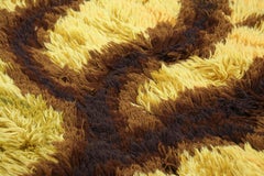 Vintage Swedish Rya Rug In Yellow and Brown with Tree Pictorial  Rug & Kilim