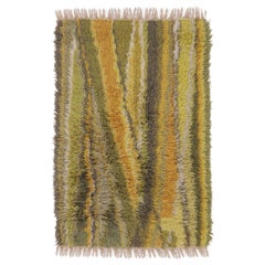Vintage Swedish Rya Rug in Yellow and Green Geometric Design - Rug & Kilim