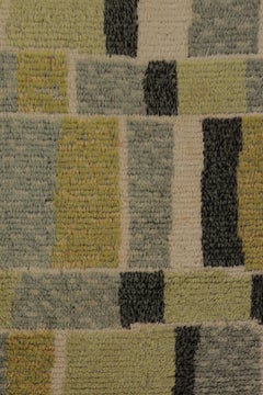 Vintage Swedish Rya Rug, Ivory with Scandinavian Abstract Geometry - Rug & Kilim