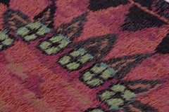 Vintage Swedish Rya Rug, Magenta Starburst Geometric Medallion - Rug & Kilim