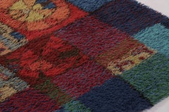 Vintage Swedish Rya Rug, Maximalist Ruby Red Viking Medallions - Rug & Kilim