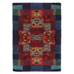 Vintage Swedish Rya Rug, Maximalist Ruby Red Viking Medallions - Rug & Kilim